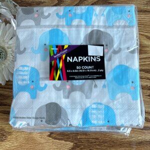 4x Blue Elephant Cocktail Paper Napkins 50/Pack Kids Party Baby Shower